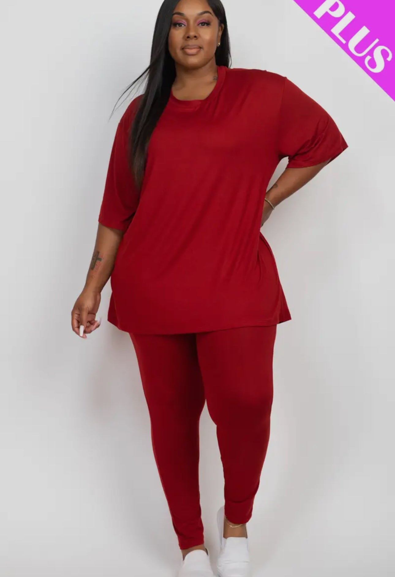 Wine Oversized T-shirt and Legging Two Piece Set