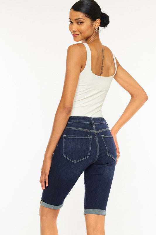 High Rise Button Down Cuffed Bermuda Jeans - Grace Ann Faith Boutique - Official Online Boutique 