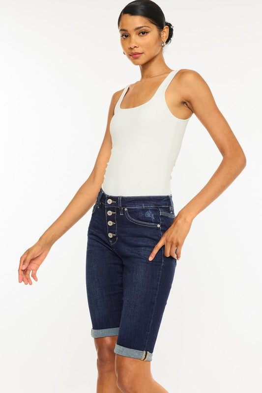 High Rise Button Down Cuffed Bermuda Jeans - Grace Ann Faith Boutique - Official Online Boutique 