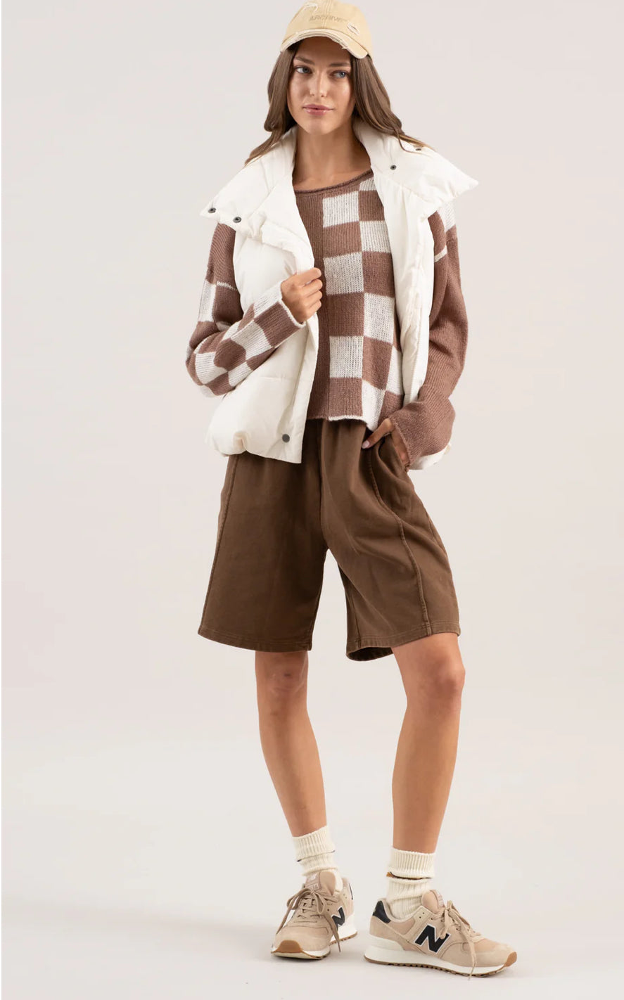 Mocha Colorblock Checkered Knit Sweater