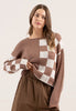 Mocha Colorblock Checkered Knit Sweater