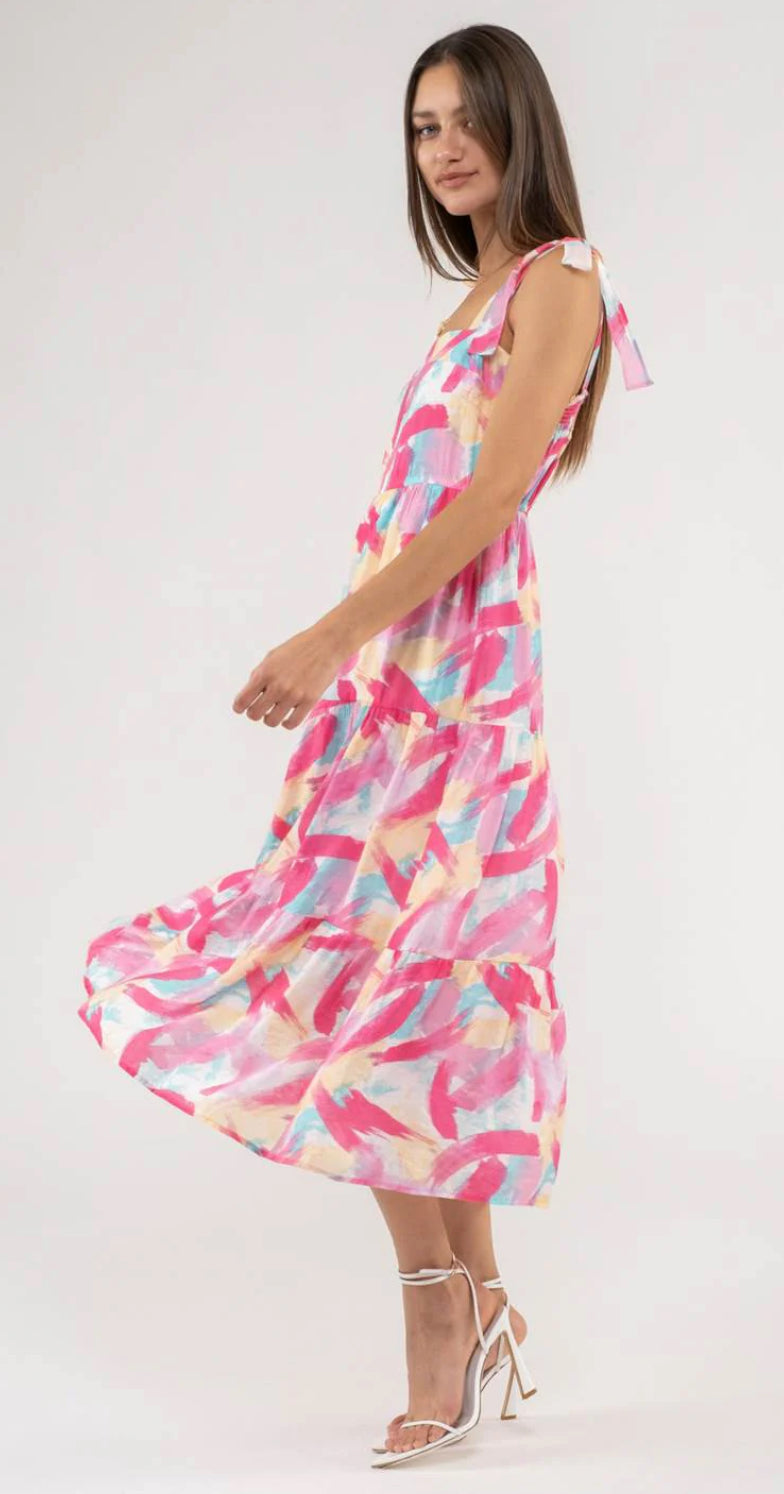 Fuschia Multicolored Printed Midi Dress