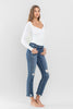 Mid Rise Distressed Crop Slim Straight Jeans