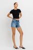 High Rise Raw Hem Denim Shorts