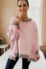 Light Pink Color Block Mix Texture Waffle Patchwork Oversize Sweatshirt