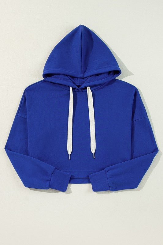 Women Drop Shoulder Drawstring Cropped Hoodie