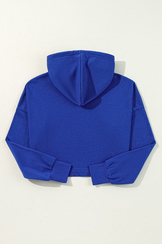 Women Drop Shoulder Drawstring Cropped Hoodie