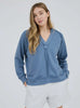 Dusty Blue Raw Edge Hooded Long Sleeve Top