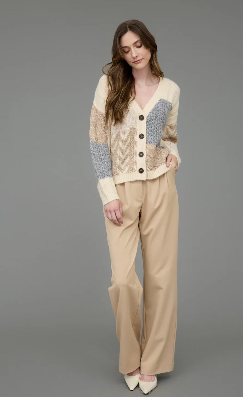 Cream Patchwork Cableknit Cardigan