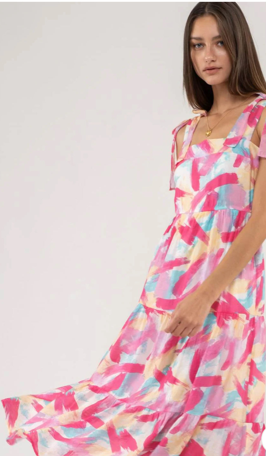 Fuschia Multicolored Printed Midi Dress