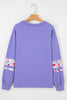 Wisteria Floral Applique Baggy Pullover Sweatshirt