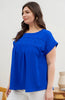 Royal Blue Eyelet Trim Top