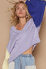 POL Exposed Seam Contrast V-Neck Lantern Sleeve Sweater