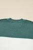 Green Color Block Plain Ribbed Knit Baggy Sweater