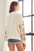 ADORA Full Size Contrast Crochet Open Front Long Sleeve Cardigan