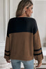 Medium Grey Color Block Knit Striped Sleeve Detail Casual Sweater