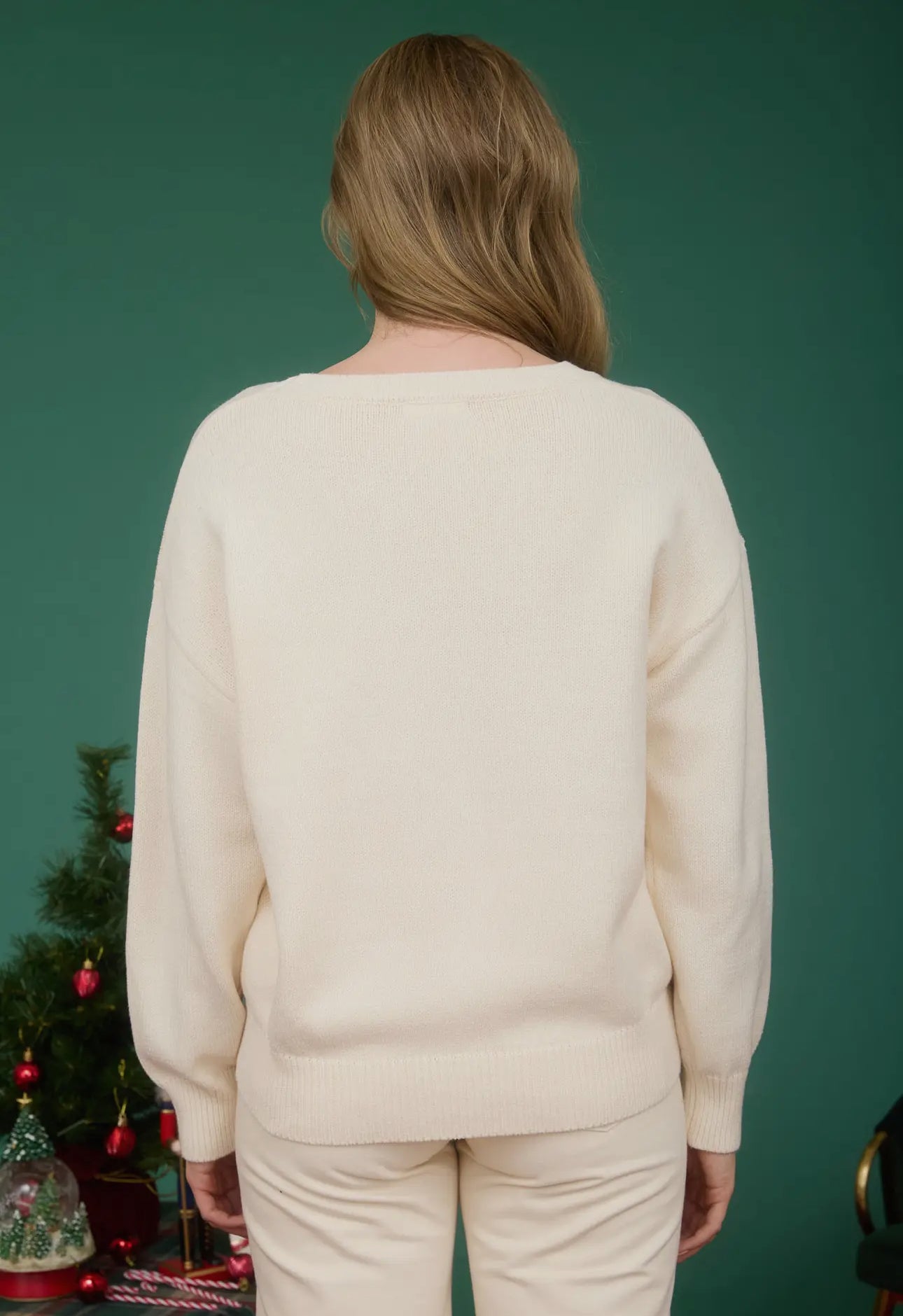 Teddy Jacquard Crew Neck Knit Pullover Sweater