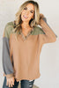 Buckskin Color Block Thermal Textured Knit Drop Shoulder Henley Top