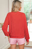 Fiery Red Twisted Rib Outlined Merry Letter Graphic Loose Long Sleeve Top