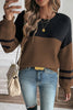 Medium Grey Color Block Knit Striped Sleeve Detail Casual Sweater