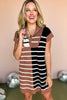 Stripe Color Block Zip Short Sleeve Sweater Dress