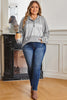 Gray Mixed Pattern Waffle Knit Patchwork Half Buttons Plus Hooded Top