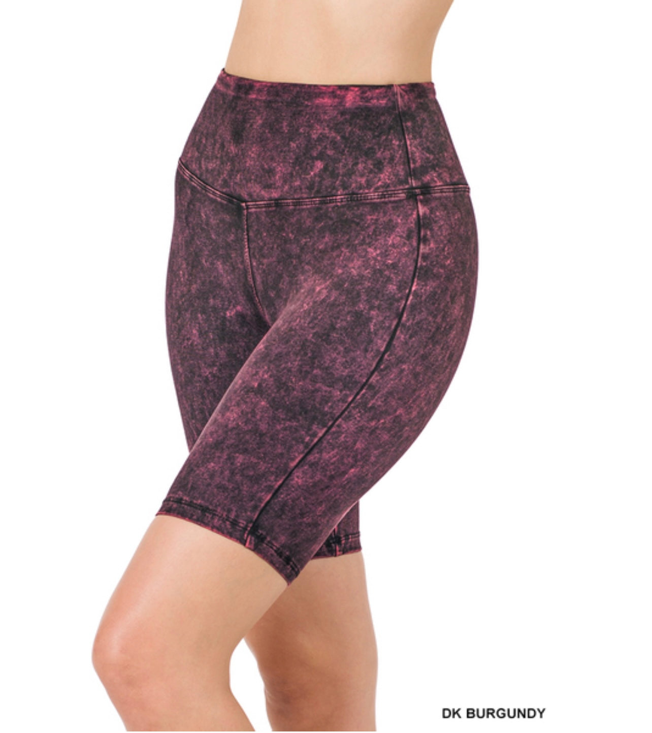 Dark Burgundy Mineral Wash Biker Shorts