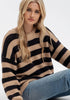 Taupe and Black Stripe Long Sleeve Knit Pullover
