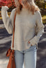 Gray Morn Waffle Texture Knit Ribbed High Neck Drop Shoulder Sweater