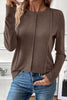 Chicory Coffee Solid Exposed Seam Crew Neck Long Sleeve Top