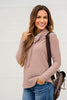 Pale Chestnut Horizontal Twist Ribbed Drawstring Cowl Neck Knit Top