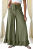 Jungle Green Ruffled Wide Leg Pull On High Waist Pants with Pockets