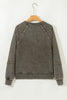 Jungle Green Lace Patchwork Detail Notched Neck Mineral Wash Baggy Sweatshirt
