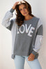 Dark Grey LOVE Graphic Exposed Seam Patchwork Uneven Hem Chic Sweatshirt