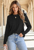 Chicory Coffee Solid Exposed Seam Crew Neck Long Sleeve Top