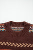 Brown Ethnic Pattern Mohair Knitted Drop Shoulder Sweater