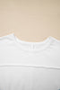 White Textured Raw Seam Plus Size Pullover Top and Drawstring Pants Set
