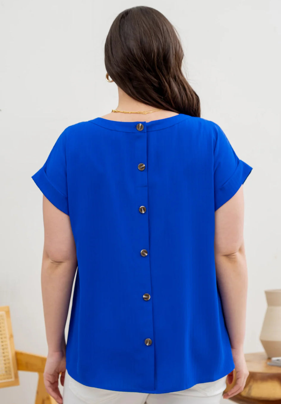 Royal Blue Eyelet Trim Top