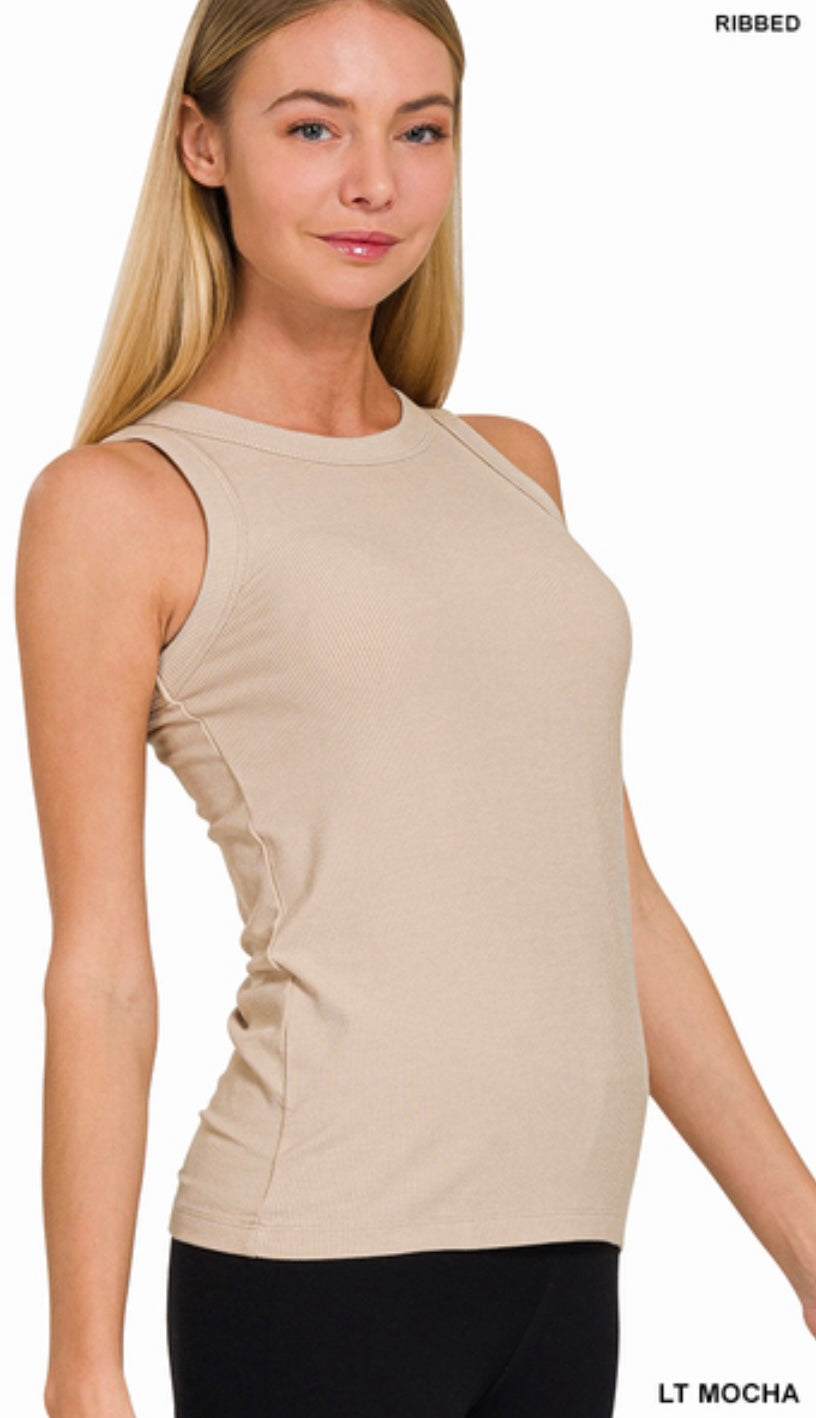 LT Mocha Ribbed Round Neck Tank Top