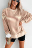 Khaki Stripe Ribbed Band Seam Detail Baggy Sweatshirt