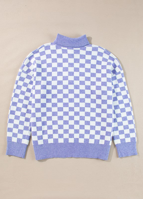 Checkered Collared Buttons Plus Size Sweater