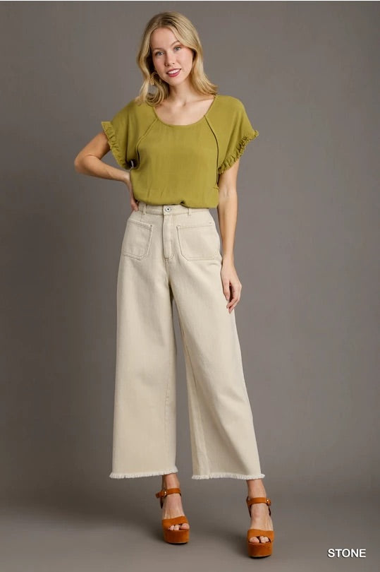 Umgee Stone Cropped Wide Leg Jeans