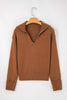 Chestnut Collared V Neck Ribbed Edge Sweater