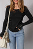 Burgundy Exposed Seam Ribbed Long Sleeve Top