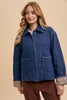 Annie Wear Quilted Printed Lining Snap Down Denim Jacket