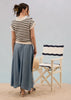 Black and White Stripe Crew Neck Pullover Short Sleeve Top