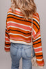 Orange Stripe Drop Shoulder Cropped Pullover Sweater