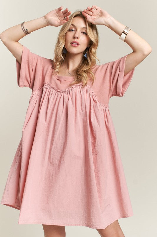 ADORA Round Neck Half Sleeve Babydoll Dress