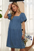 ADORA Square Neck Puff Sleeve Denim Dress