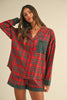 Annie Wear Contrast Plaid Long Sleeve Top and Shorts Set